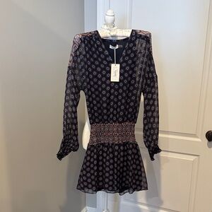 Ramy Brook Black and Purple Patterned Long Sleeve Dress